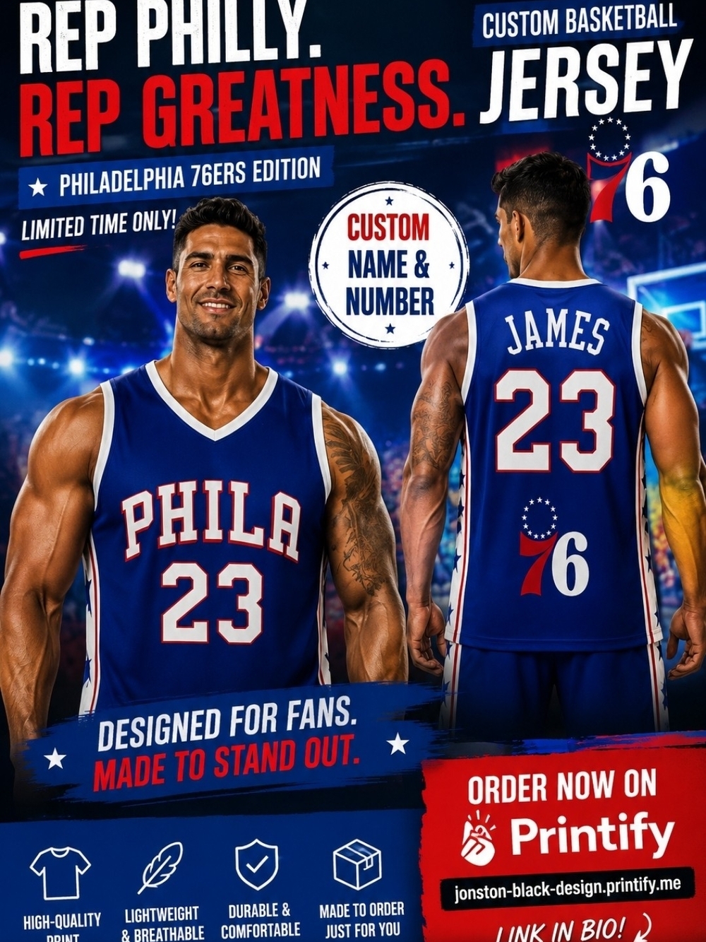 Philadelphia 76ers Blue Custom Basketball Jersey - PHILA 23